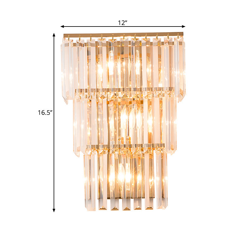 Gold Finish Layered Sconce Lighting Vintage Style 3 Lights Clear Crystal Wall Mount Light for Bedroom Clearhalo 'Modern wall lights' 'Modern' 'Wall Lamps & Sconces' 'Wall Lights' Lighting' 224644