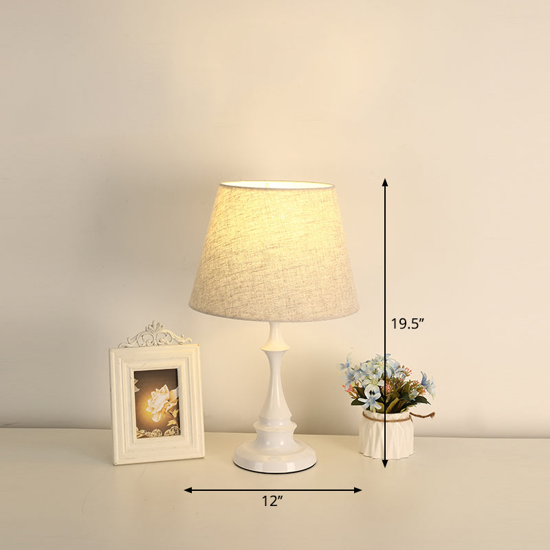 Baluster Iron Nightstand Lamp Minimalism 1-Light Bedside Table Light with Tapered Fabric Shade White 12" Clearhalo 'Lamps' 'Table Lamps' Lighting' 2246440