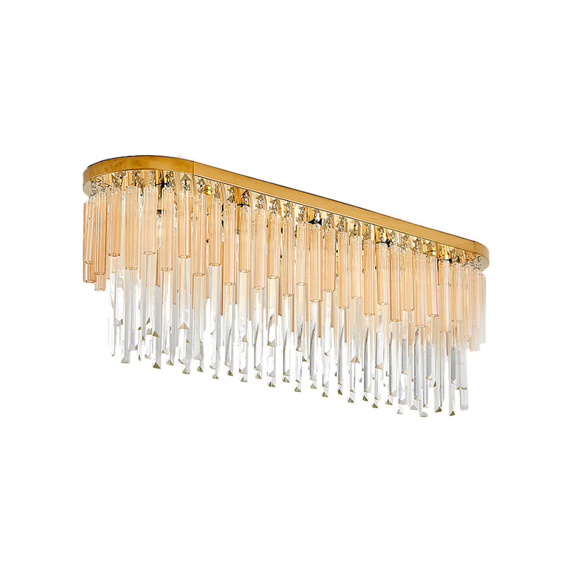 10 Lights Golden Icicle Crystal Flush Mount Lamp Contemporary Dining Room Ceiling Mounted Light, 23.5"/31.5" W Clearhalo 'Ceiling Lights' 'Close To Ceiling Lights' 'Close to ceiling' 'Flush mount' Lighting' 224647