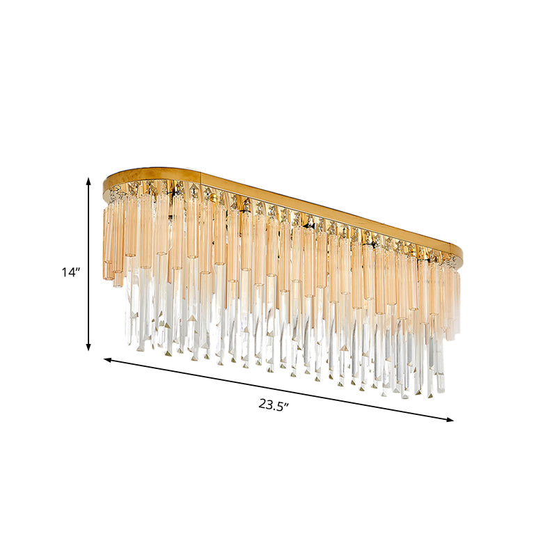 10 Lights Golden Icicle Crystal Flush Mount Lamp Contemporary Dining Room Ceiling Mounted Light, 23.5"/31.5" W Clearhalo 'Ceiling Lights' 'Close To Ceiling Lights' 'Close to ceiling' 'Flush mount' Lighting' 224648