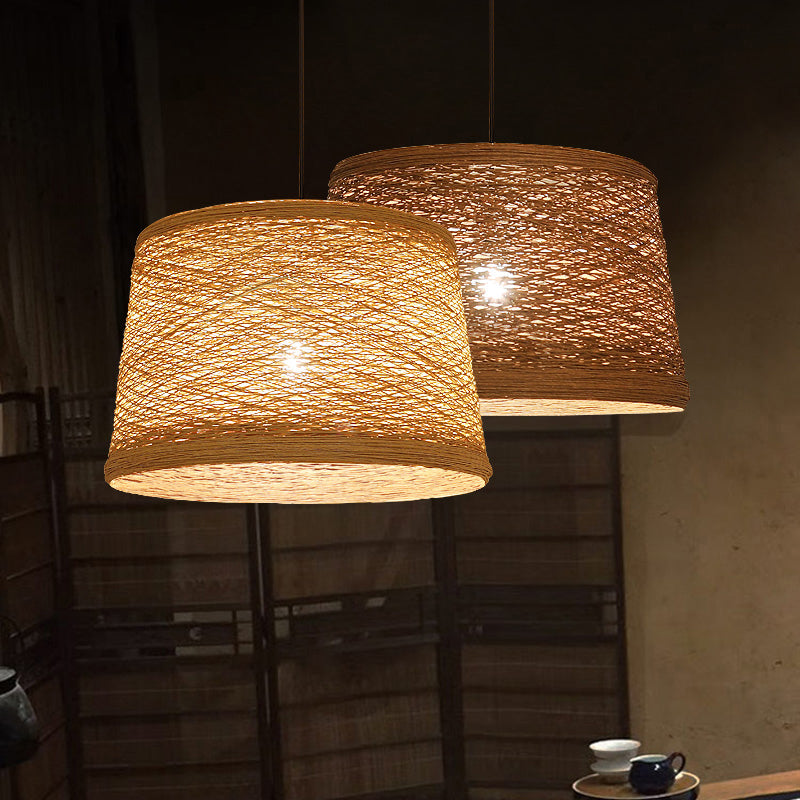 Tapered Ceiling Lighting Asian Style Flaxen 1-Light Restaurant Pendant Light Fixture Clearhalo 'Ceiling Lights' 'Pendant Lights' 'Pendants' Lighting' 2246485