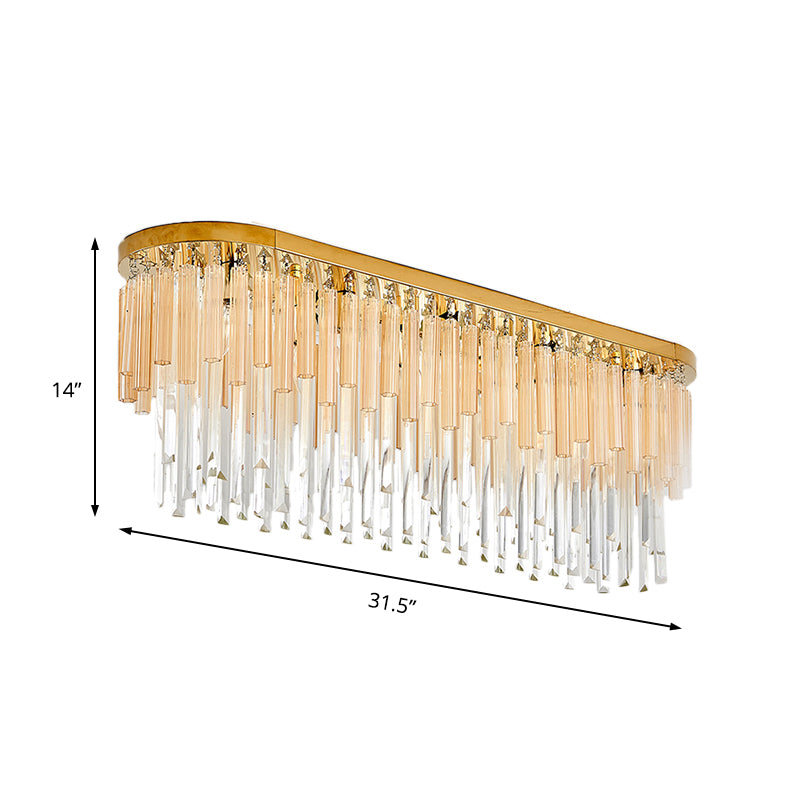 10 Lights Golden Icicle Crystal Flush Mount Lamp Contemporary Dining Room Ceiling Mounted Light, 23.5"/31.5" W Clearhalo 'Ceiling Lights' 'Close To Ceiling Lights' 'Close to ceiling' 'Flush mount' Lighting' 224649