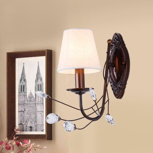 Conical Fabric Wall Sconce Modern Style 1/2-Light White Sconce Light Fixture with Clear Crystal Accent 1.0 White Clearhalo 'Cast Iron' 'Glass' 'Industrial' 'Modern wall lights' 'Modern' 'Tiffany' 'Traditional wall lights' 'Wall Lamps & Sconces' 'Wall Lights' Lighting' 224650