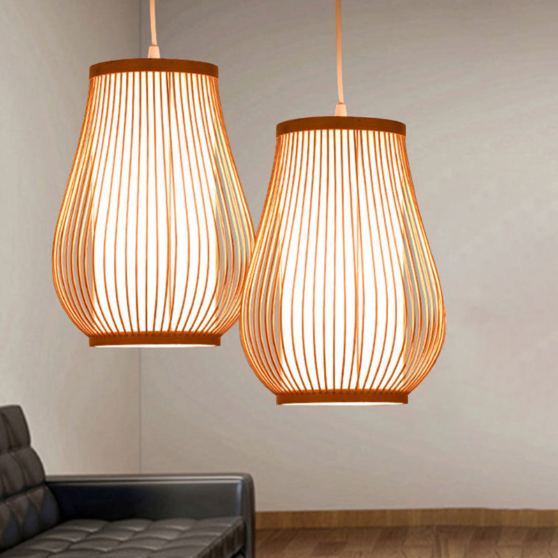 Bamboo Pear Ceiling Lighting Asian Style 1 Bulb Wood Hanging Light for Restaurant Clearhalo 'Ceiling Lights' 'Lighting' 'Pendant Lights' 2246512_da2c6339-d968-40e6-9cd4-6b346a5d065c