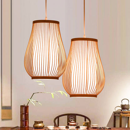 Bamboo Pear Ceiling Lighting Asian Style 1��Bulb Wood Hanging Light for Restaurant Wood Clearhalo 'Ceiling Lights' 'Pendant Lights' 'Pendants' Lighting' 2246513_aeb7e61e-b799-4ce5-b99c-009c8d3c03b0