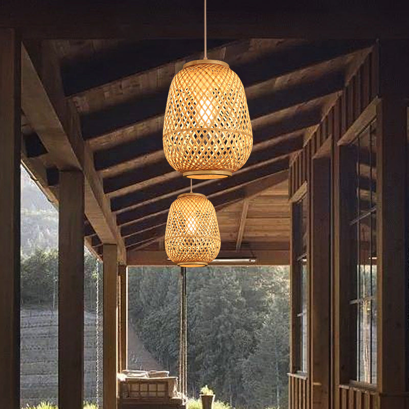Lantern Shaded Bamboo Suspension Lighting Minimalist 1 Head Wood Pendant Ceiling Light Clearhalo 'Ceiling Lights' 'Lighting' 'Pendant Lights' 2246518_5b92bd52-9188-46b1-b599-40f07efacbc1