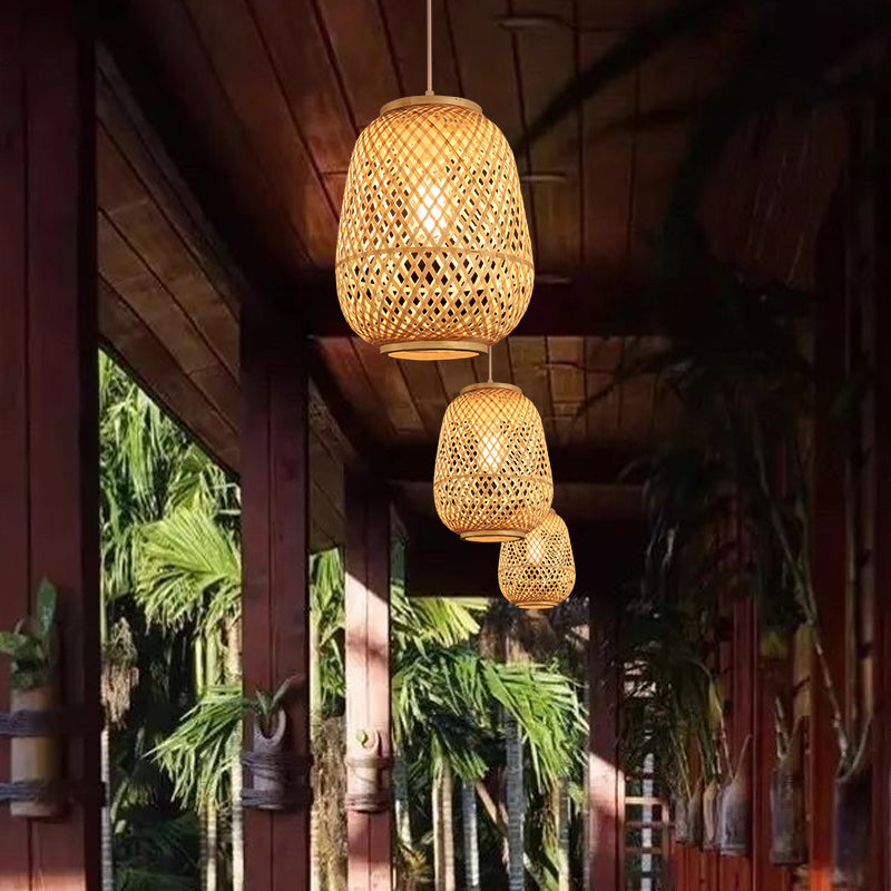 Lantern Shaded Bamboo Suspension Lighting Minimalist 1 Head Wood Pendant Ceiling Light Clearhalo 'Ceiling Lights' 'Lighting' 'Pendant Lights' 2246520_e454cc28-b1c6-4ff7-a5ef-ec716a302616
