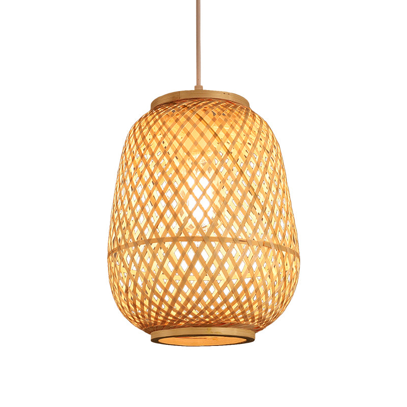 Lantern Shaded Bamboo Suspension Lighting Minimalist 1 Head Wood Pendant Ceiling Light Clearhalo 'Ceiling Lights' 'Lighting' 'Pendant Lights' 2246522_d4deb695-b442-47fc-afc7-a4e621507927
