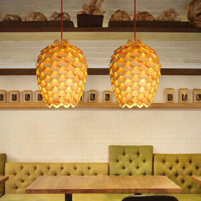 Pinecone Shaded Tea Room Suspension Lighting Wood Simplicity Pendant Light Fixture Wood C Clearhalo 'Ceiling Lights' 'Pendant Lights' 'Pendants' Lighting' 2246542_fa953553-9826-4721-830b-7ef3cc11e36d
