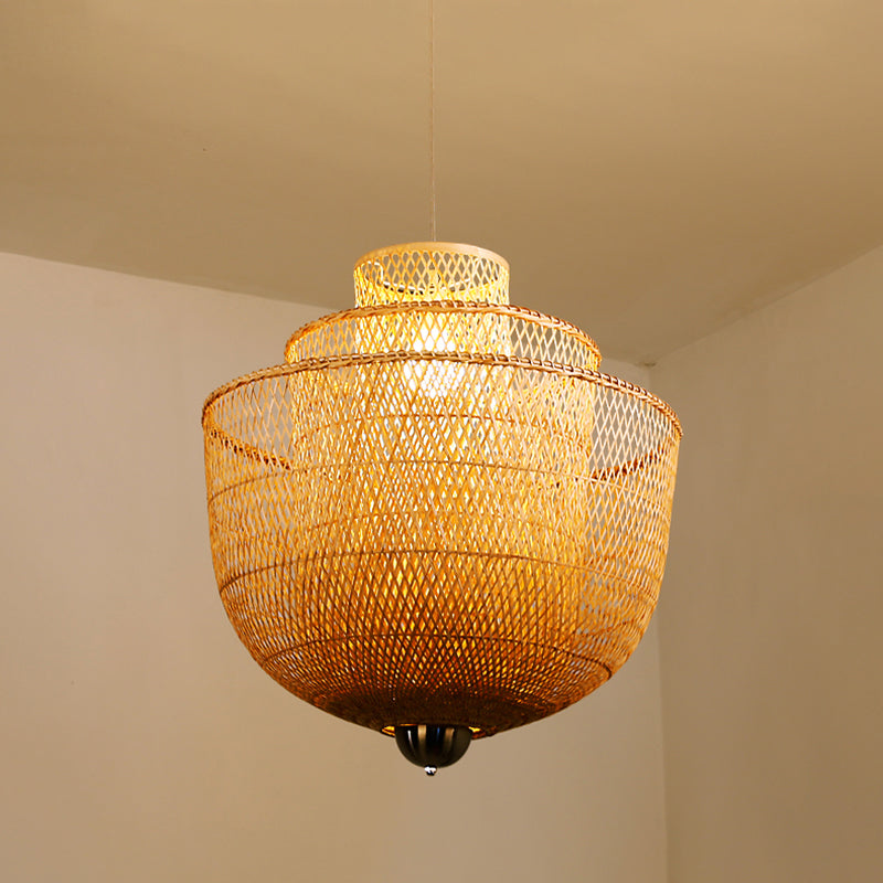 Layered Bamboo Suspension Lighting Minimalist 1 Head Wood Pendant Ceiling Light for Tea Room Wood 31.5" A Clearhalo 'Ceiling Lights' 'Lighting' 'Pendant Lights' 2246566_38d7bcba-fe88-4402-b78c-d0399377dafb