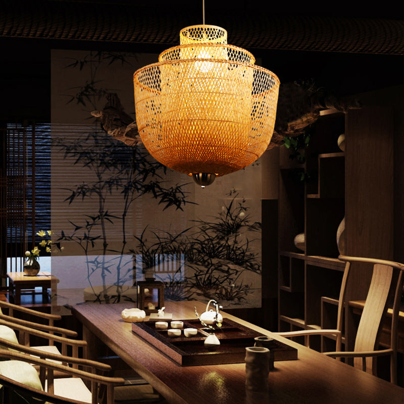 Layered Bamboo Suspension Lighting Minimalist 1 Head Wood Pendant Ceiling Light for Tea Room Clearhalo 'Ceiling Lights' 'Lighting' 'Pendant Lights' 2246567_99d91800-1fcf-4e27-854a-34b143b844b9