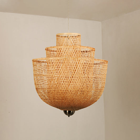 Layered Bamboo Suspension Lighting Minimalist 1��Head Wood Pendant Ceiling Light for Tea Room Wood 23.5" A Clearhalo 'Ceiling Lights' 'Modern Pendants' 'Modern' 'Pendant Lights' 'Pendants' Lighting' 2246568