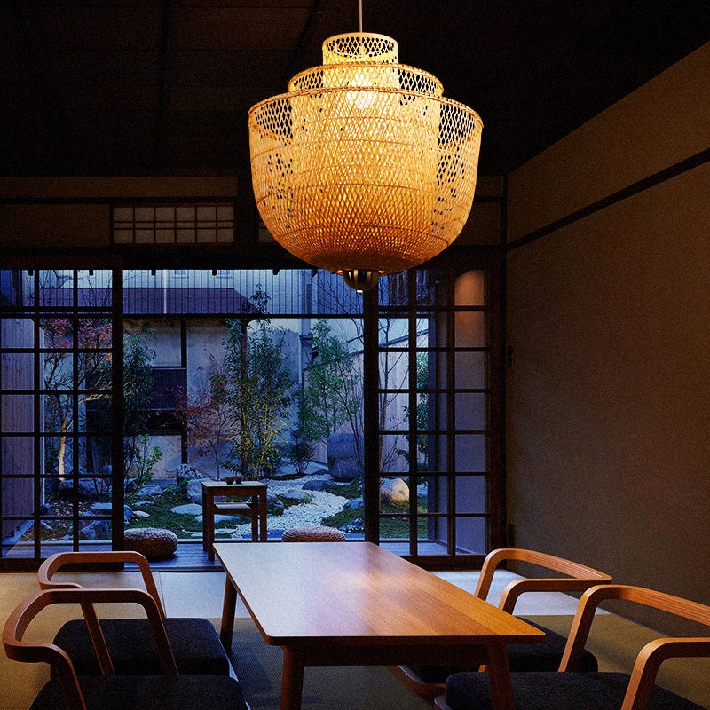 Layered Bamboo Suspension Lighting Minimalist 1 Head Wood Pendant Ceiling Light for Tea Room Clearhalo 'Ceiling Lights' 'Lighting' 'Pendant Lights' 2246569_2a21a14b-b02d-4772-b3a9-46cb66611c83