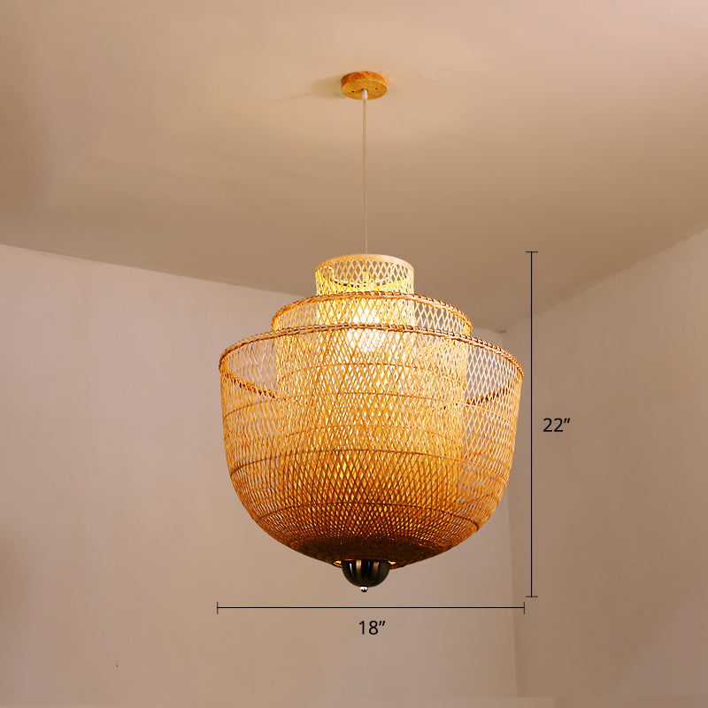 Layered Bamboo Suspension Lighting Minimalist 1 Head Wood Pendant Ceiling Light for Tea Room Wood 18" A Clearhalo 'Ceiling Lights' 'Lighting' 'Pendant Lights' 2246570_d8014441-c043-43e6-9e3b-534d6edb1197