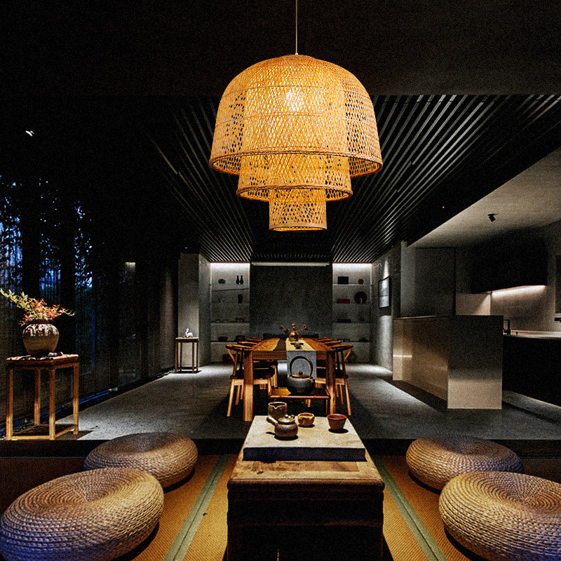 Layered Bamboo Suspension Lighting Minimalist 1 Head Wood Pendant Ceiling Light for Tea Room Clearhalo 'Ceiling Lights' 'Lighting' 'Pendant Lights' 2246571_445061e4-4a48-4cec-9677-0e9952b2d90f