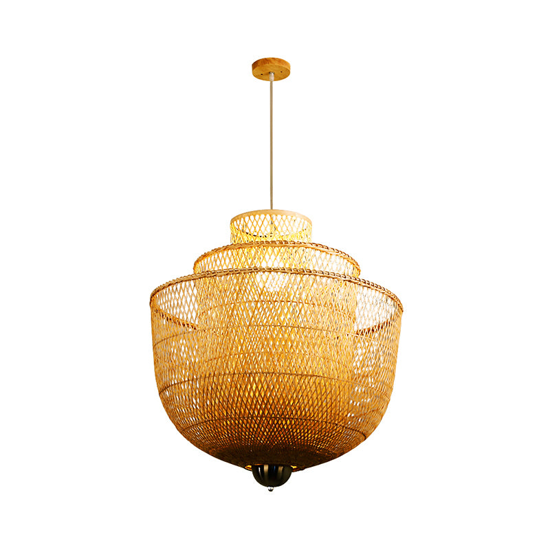 Layered Bamboo Suspension Lighting Minimalist 1 Head Wood Pendant Ceiling Light for Tea Room Clearhalo 'Ceiling Lights' 'Lighting' 'Pendant Lights' 2246573_0bd3c794-1a4b-4259-813a-e238b207d017
