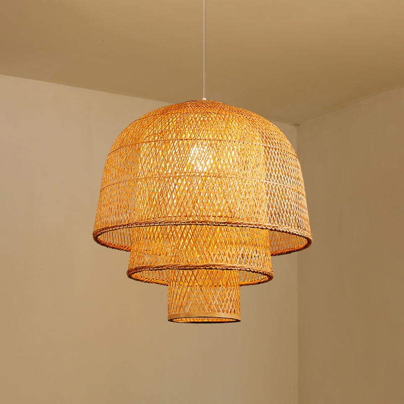 Layered Bamboo Suspension Lighting Minimalist 1 Head Wood Pendant Ceiling Light for Tea Room Wood 23.5" B Clearhalo 'Ceiling Lights' 'Lighting' 'Pendant Lights' 2246574_89db16d1-7e01-410c-95de-f100d4494df3