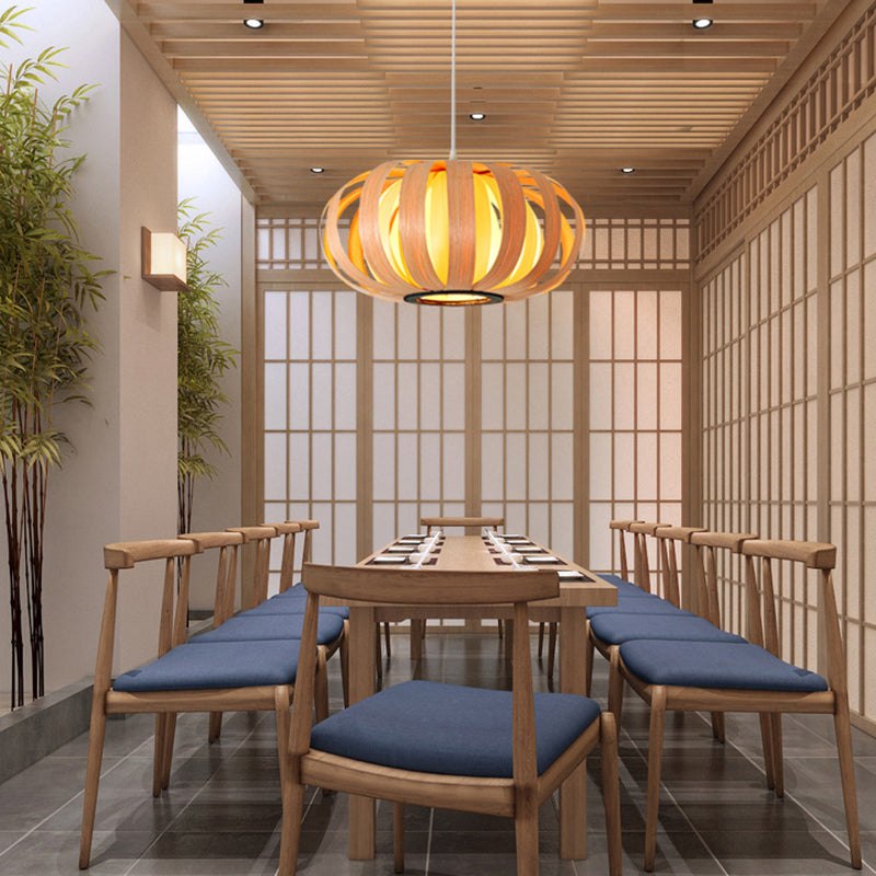Ceiling Pendant Light Rounded Rounded Drum Ceiling Light Modern Style Wood Single Restaurant Hanging ...