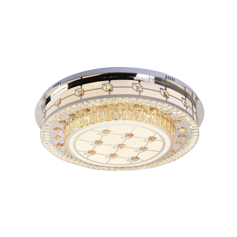 23.5"/31.5" Dia Drum Crystal Ceiling Flush Mount Modernist LED Chrome Flushmount with Diffuser for Living Room Clearhalo 'Ceiling Lights' 'Close To Ceiling Lights' 'Close to ceiling' 'Flush mount' Lighting' 224659