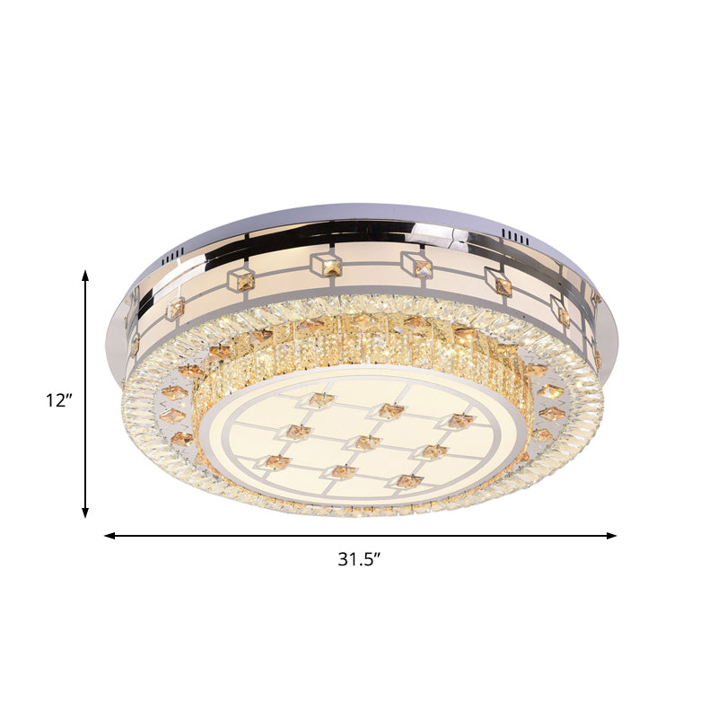 23.5"/31.5" Dia Drum Crystal Ceiling Flush Mount Modernist LED Chrome Flushmount with Diffuser for Living Room Clearhalo 'Ceiling Lights' 'Close To Ceiling Lights' 'Close to ceiling' 'Flush mount' Lighting' 224660