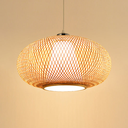 Rounded Drum Bamboo Suspension Lighting Minimalist 1 Head Wood Pendant Ceiling Light Clearhalo 'Ceiling Lights' 'Lighting' 'Pendant Lights' 2246605_197939ec-43be-4a4e-b4ec-2a4dcf77f5e2