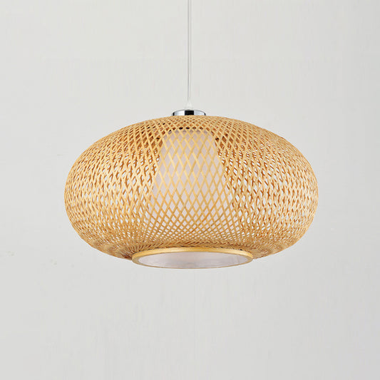 Rounded Drum Bamboo Suspension Lighting Minimalist 1 Head Wood Pendant Ceiling Light Clearhalo 'Ceiling Lights' 'Lighting' 'Pendant Lights' 2246607_993072bf-2b5a-4447-8c47-68a29181dbc1