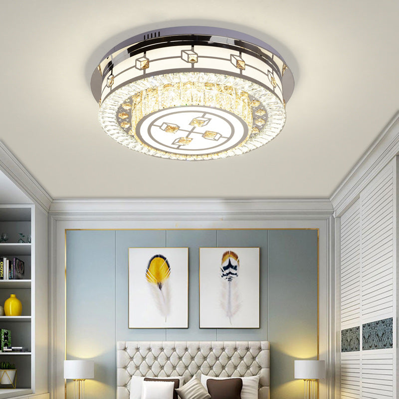 23.5"/31.5" Dia Drum Crystal Ceiling Flush Mount Modernist LED Chrome Flushmount with Diffuser for Living Room Clearhalo 'Ceiling Lights' 'Close To Ceiling Lights' 'Close to ceiling' 'Flush mount' Lighting' 224663