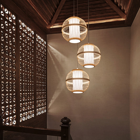 Lantern Tea Room Ceiling Light Bamboo 1 Bulb Asian Style Hanging Light Fixture in Wood Clearhalo 'Ceiling Lights' 'Lighting' 'Pendant Lights' 2246631_b7722226-0da8-45c1-afaa-789aebea11de