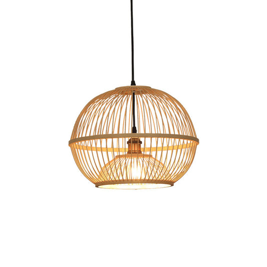 Bamboo Sphere Shaded Suspension Lighting Minimalist 1 Head Wood Pendant Ceiling Light Clearhalo 'Ceiling Lights' 'Lighting' 'Pendant Lights' 2246643_c3047ffc-661f-4fc8-8407-1c4dc0cd5813