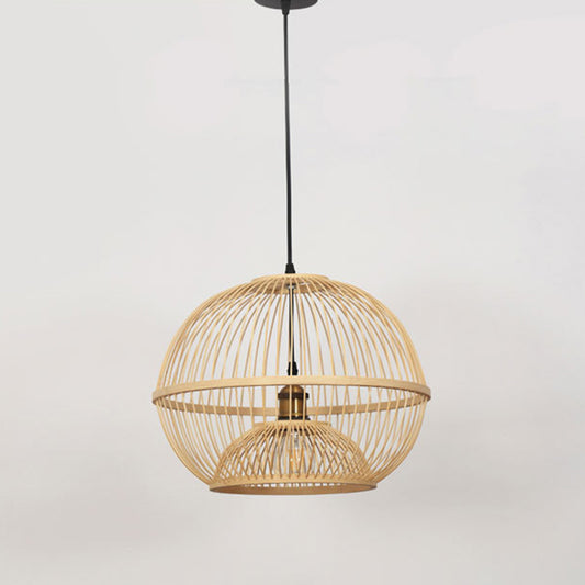 Bamboo Sphere Shaded Suspension Lighting Minimalist 1 Head Wood Pendant Ceiling Light Clearhalo 'Ceiling Lights' 'Lighting' 'Pendant Lights' 2246648_d7bb20dd-6cec-4a8d-86b2-231f4fc8b84a