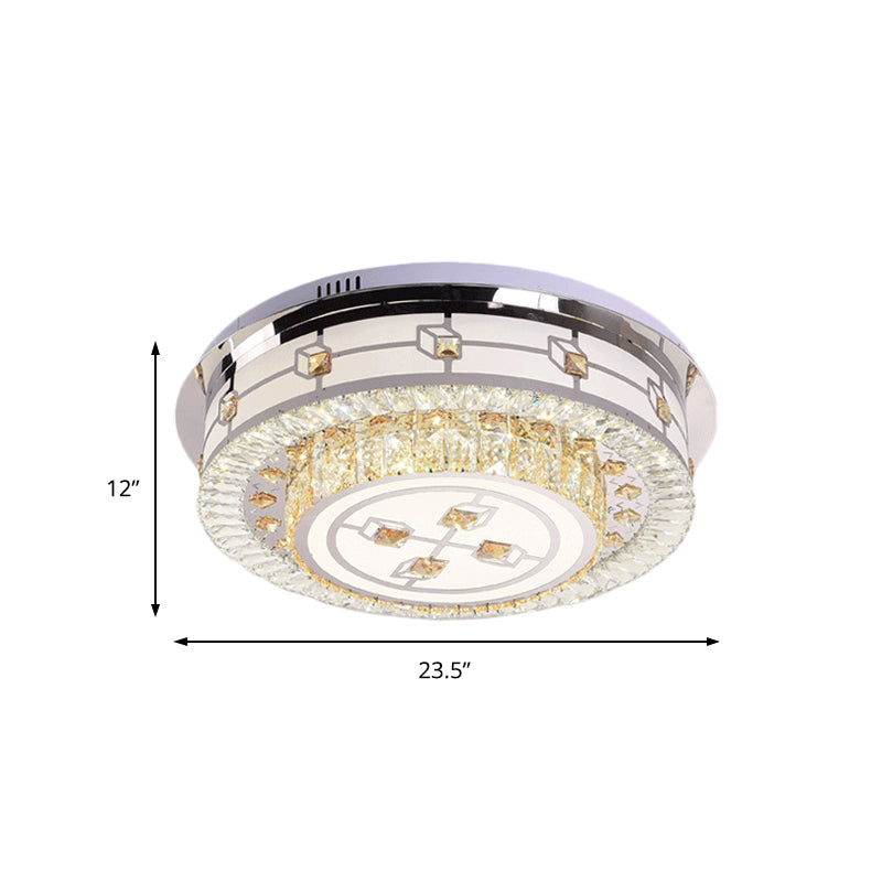 23.5"/31.5" Dia Drum Crystal Ceiling Flush Mount Modernist LED Chrome Flushmount with Diffuser for Living Room Clearhalo 'Ceiling Lights' 'Close To Ceiling Lights' 'Close to ceiling' 'Flush mount' Lighting' 224665