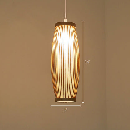 Elongated Oval Bamboo Ceiling Light Modern Single Wood Hanging Pendant Light for Restaurant Wood Clearhalo 'Ceiling Lights' 'Pendant Lights' 'Pendants' Lighting' 2246662_0572fbba-5055-424e-99fd-2c8e31597fe8