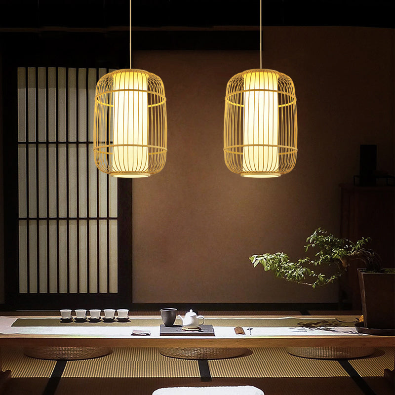 Birdcage Suspension Lighting Minimalist Bamboo 1��Head Restaurant Pendant Ceiling Light in Wood Clearhalo 'Ceiling Lights' 'Pendant Lights' 'Pendants' Lighting' 2246691