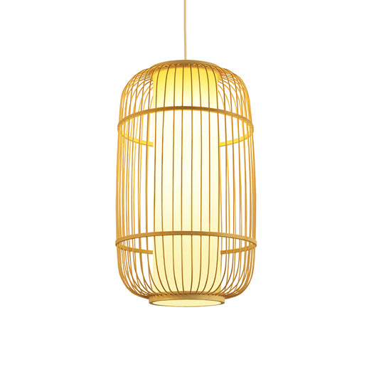 Birdcage Suspension Lighting Minimalist Bamboo 1 Head Restaurant Pendant Ceiling Light in Wood Clearhalo 'Ceiling Lights' 'Lighting' 'Pendant Lights' 2246694_f33669d1-df4a-4ae4-a0b5-913b5dc76c6d