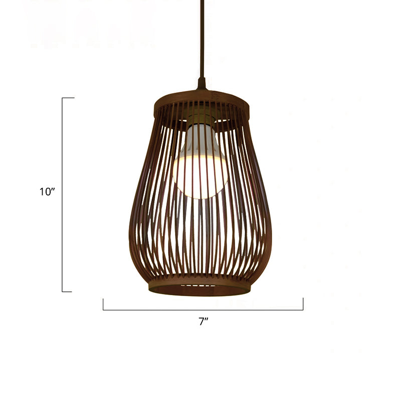 Weaving Restaurant Ceiling Light Bamboo Single Modern Hanging Pendant Light in Coffee Coffee J Clearhalo 'Ceiling Lights' 'Pendant Lights' 'Pendants' Lighting' 2246709_1c89ac8d-bf6a-4344-8f46-cc392a231f23