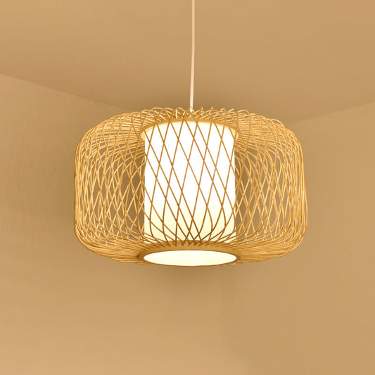 Bamboo Handmade Pendant Light Contemporary Single-Bulb Wood Suspension Light Fixture Clearhalo 'Ceiling Lights' 'Pendant Lights' 'Pendants' Lighting' 2246719