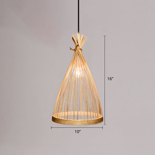 Bamboo Handmade Pendant Light Contemporary Single-Bulb Wood Suspension Light Fixture Clearhalo 'Ceiling Lights' 'Pendant Lights' 'Pendants' Lighting' 2246724