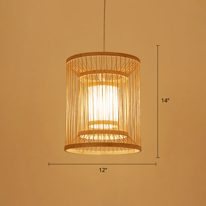 Cylindrical Suspension Light Simplicity Bamboo 1-Light Wood Pendant Light Fixture for Tea Room Wood 12" Clearhalo 'Ceiling Lights' 'Pendant Lights' 'Pendants' Lighting' 2246786_a424f5d7-cbff-4364-9322-4f96c39962e0