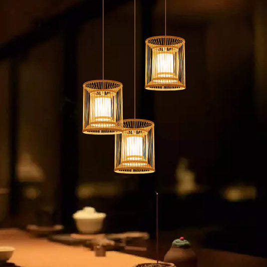 Cylindrical Suspension Light Simplicity Bamboo 1-Light Wood Pendant Light Fixture for Tea Room Clearhalo 'Ceiling Lights' 'Pendant Lights' 'Pendants' Lighting' 2246787