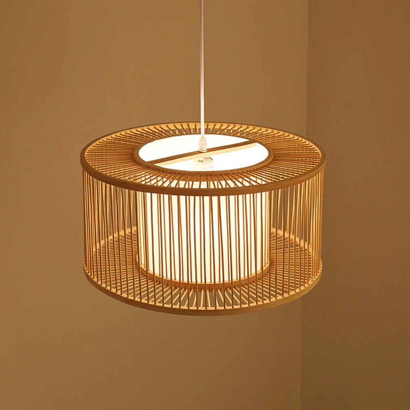 Rounded Drum Ceiling Light Modern Bamboo Single Restaurant Hanging Pendant Light in Wood Clearhalo 'Ceiling Lights' 'Pendant Lights' 'Pendants' Lighting' 2246810