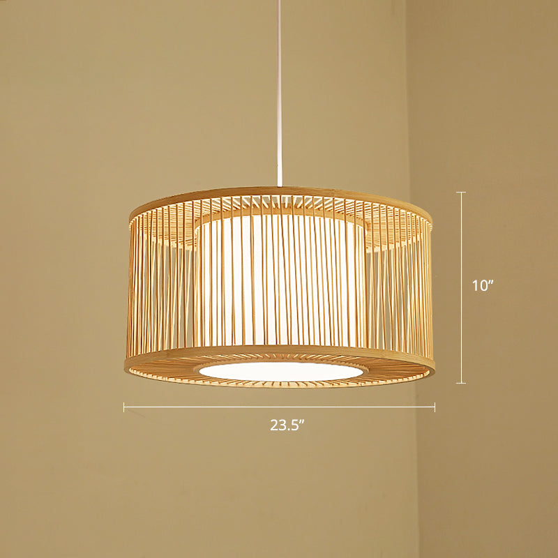 Rounded Drum Ceiling Light Modern Bamboo Single Restaurant Hanging Pendant Light in Wood Clearhalo 'Ceiling Lights' 'Pendant Lights' 'Pendants' Lighting' 2246811