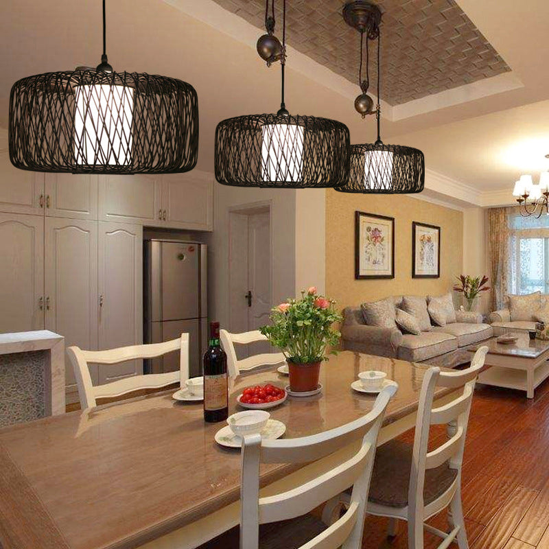 Drum Tea Room Pendant Light Bamboo Single-Bulb Contemporary Suspension Light Fixture Clearhalo 'Ceiling Lights' 'Pendant Lights' 'Pendants' Lighting' 2246815