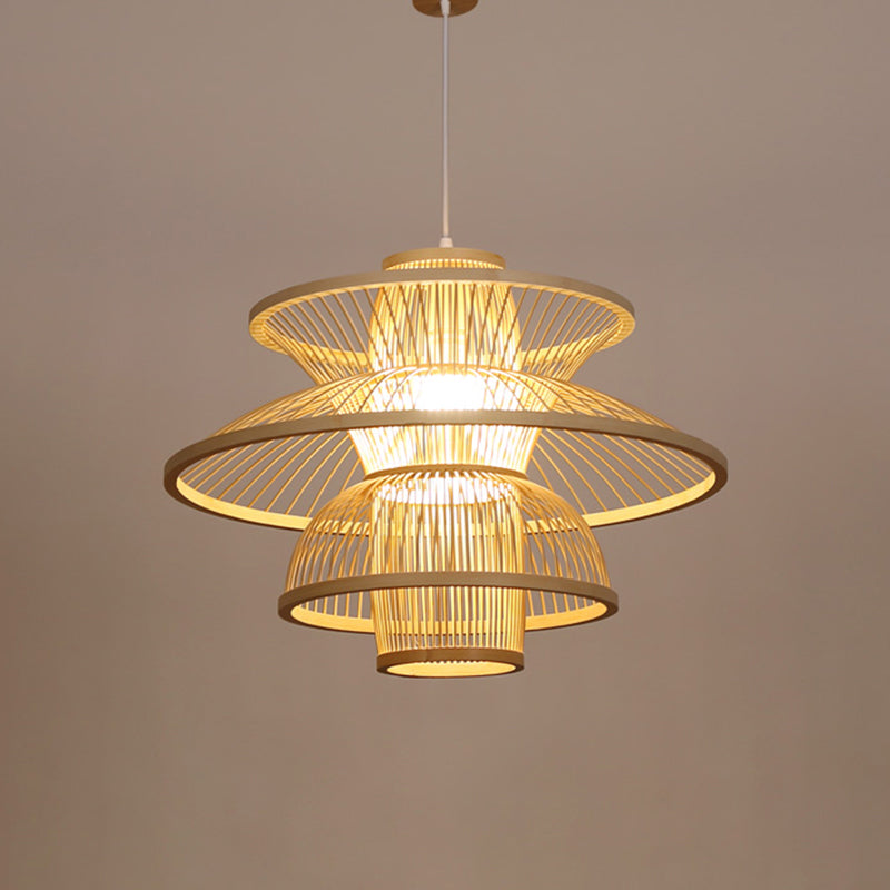 Lotus-Like Bamboo Ceiling Light Asian Style 1 Bulb Wood Hanging Light for Restaurant Wood B Clearhalo 'Ceiling Lights' 'Lighting' 'Pendant Lights' 2246826_6c57b062-ebd8-4fcf-8d5e-d09ba9159591