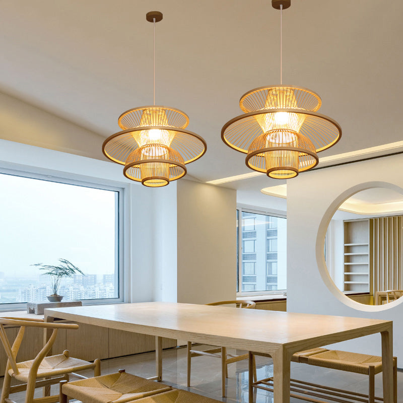 Lotus-Like Bamboo Ceiling Light Asian Style 1 Bulb Wood Hanging Light for Restaurant Clearhalo 'Ceiling Lights' 'Lighting' 'Pendant Lights' 2246827_301715df-8063-4dbc-9123-90df751f9afa