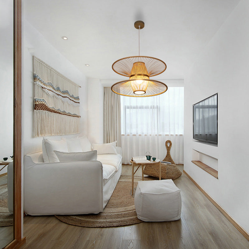 Lotus-Like Bamboo Ceiling Light Asian Style 1 Bulb Wood Hanging Light for Restaurant Clearhalo 'Ceiling Lights' 'Lighting' 'Pendant Lights' 2246829_cb46e644-b1f9-4f3e-8335-7a7a3be0a0f5