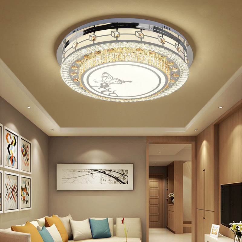 23.5"/31.5" W Round Crystal Flush Mount Light Contemporary LED Chrome Ceiling Mounted Fixture with Butterfly Pattern Chrome 31.5" Clearhalo 'Ceiling Lights' 'Close To Ceiling Lights' 'Close to ceiling' 'Flush mount' Lighting' 224683
