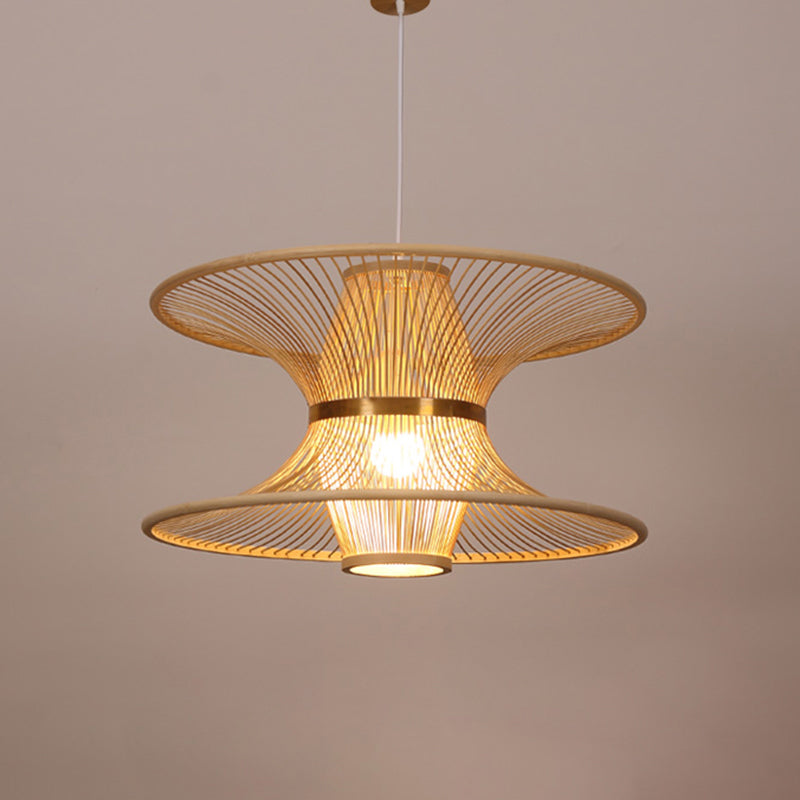 Lotus-Like Bamboo Ceiling Light Asian Style 1 Bulb Wood Hanging Light for Restaurant Wood A Clearhalo 'Ceiling Lights' 'Lighting' 'Pendant Lights' 2246830_3f81e709-699b-4df4-bedf-a5b7184d2069