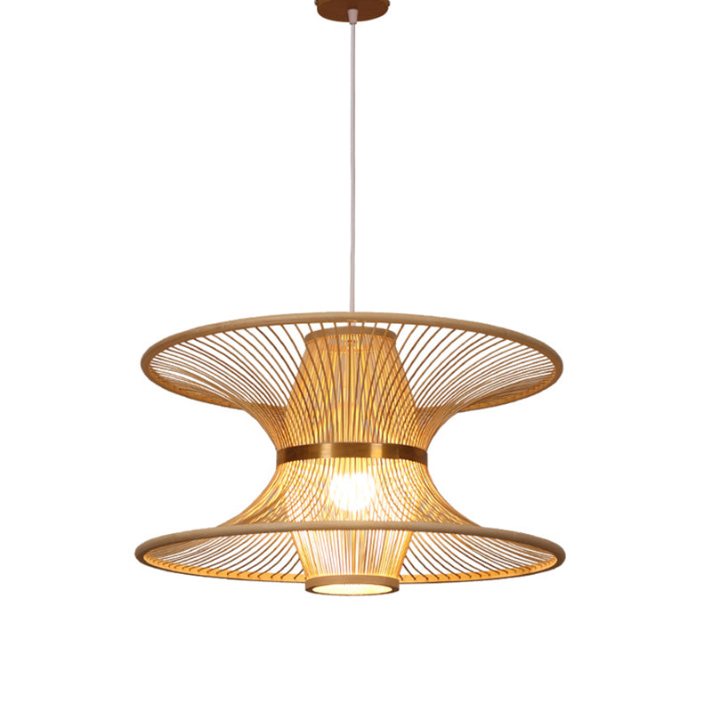Lotus-Like Bamboo Ceiling Light Asian Style 1 Bulb Wood Hanging Light for Restaurant Clearhalo 'Ceiling Lights' 'Lighting' 'Pendant Lights' 2246831_d6c3b06d-038c-4cef-8ce8-e6d6151e00a0