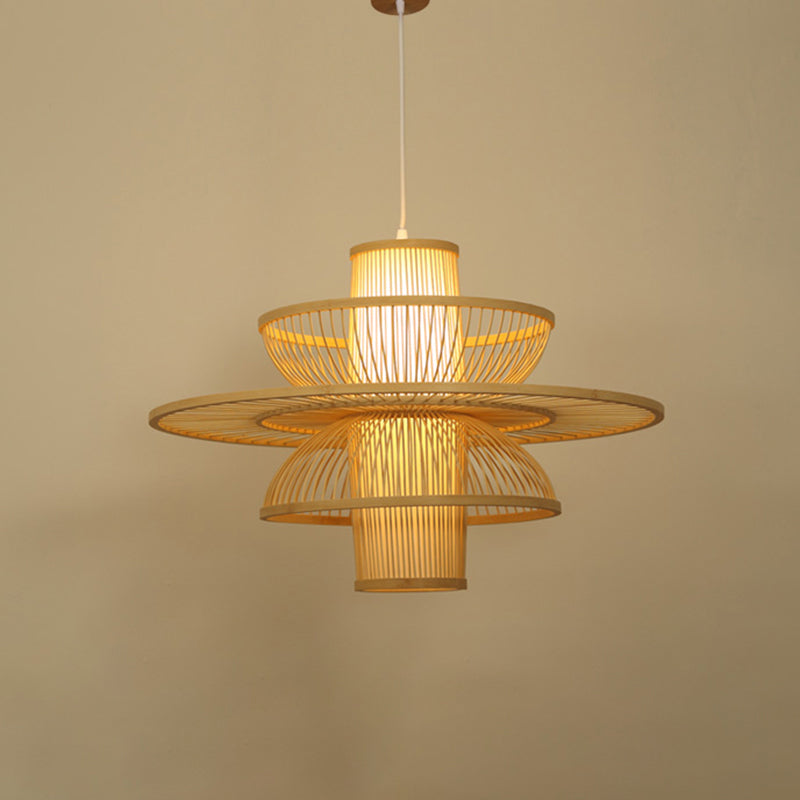 Lotus-Like Bamboo Ceiling Light Asian Style 1 Bulb Wood Hanging Light for Restaurant Wood C Clearhalo 'Ceiling Lights' 'Lighting' 'Pendant Lights' 2246832_b00003da-5f78-4f9b-99a5-e571d4a7e704