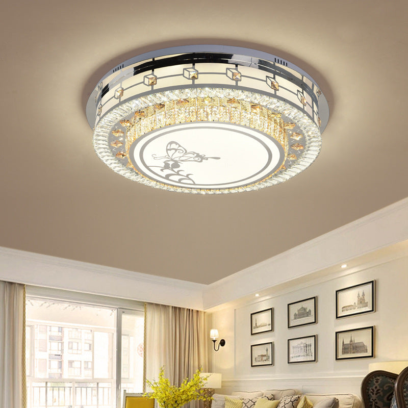 23.5"/31.5" W Round Crystal Flush Mount Light Contemporary LED Chrome Ceiling Mounted Fixture with Butterfly Pattern Clearhalo 'Ceiling Lights' 'Close To Ceiling Lights' 'Close to ceiling' 'Flush mount' Lighting' 224684